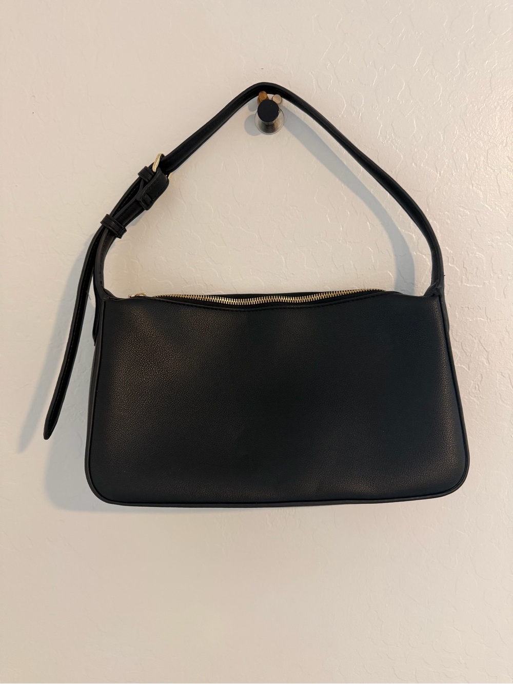 Mango Black Leather Shoulder Bag with Gold Hardware